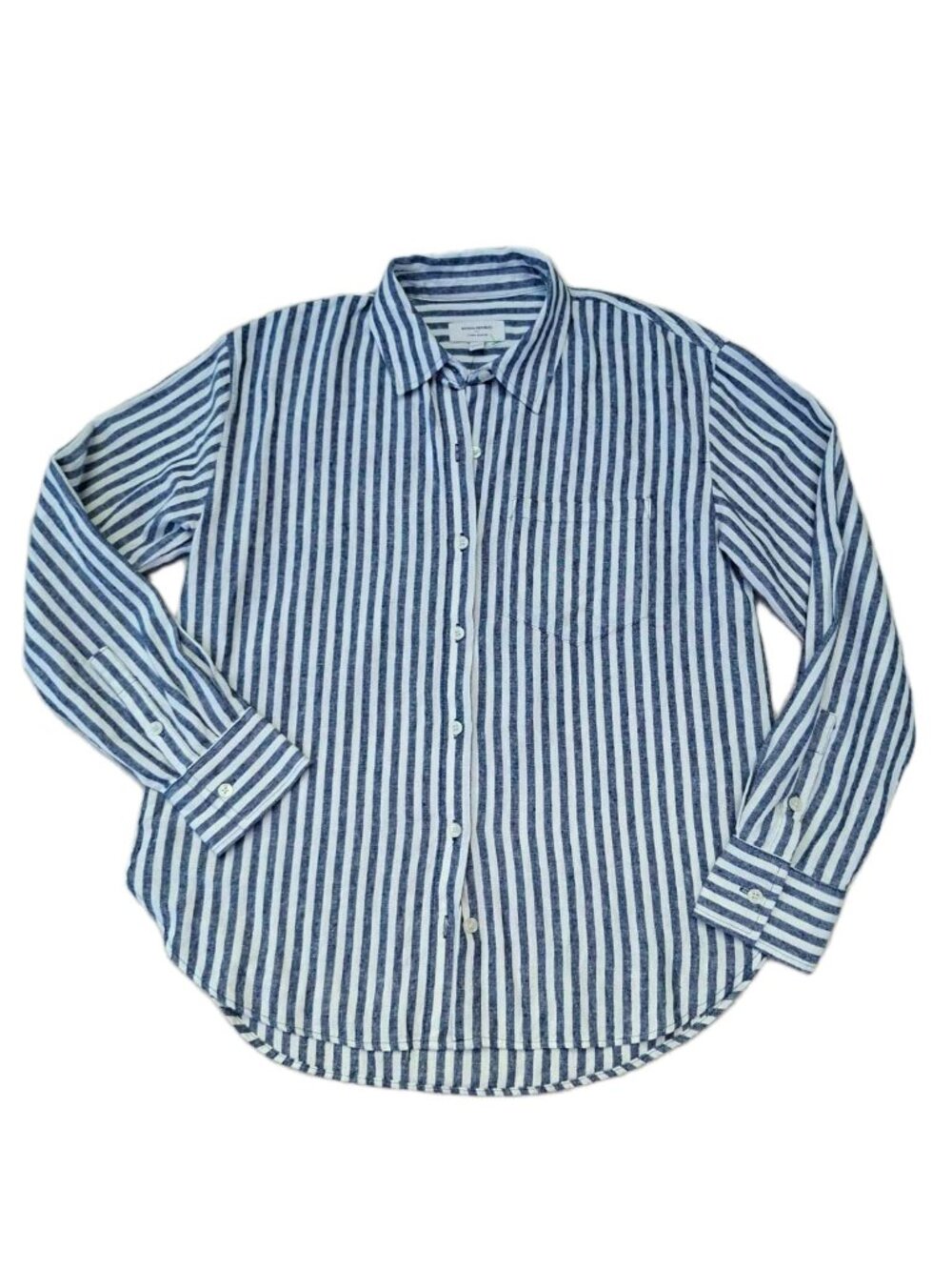 Banana Republic Linen Blend Dark Grey White Stripe Button‑Up Shirt  S Oversized